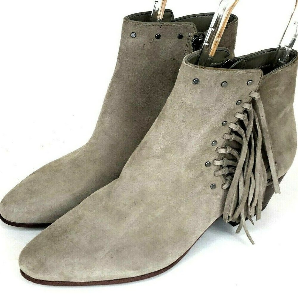 Sam Edelman Gray Suede Ankle Boots with Fringe